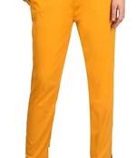 PAVONINE Mustard Color Stretchable Cotton Lycra Fabric Pencil Pant