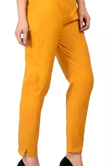 PAVONINE Mustard Color Stretchable Cotton Lycra Fabric Pencil Pant