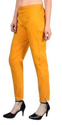 PAVONINE Mustard Color Stretchable Cotton Lycra Fabric Pencil Pant 4