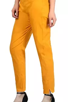 PAVONINE Mustard Color Stretchable Cotton Lycra Fabric Pencil Pant