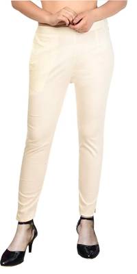 PAVONINE Off White Color Stretchable Cotton Lycra Fabric Pencil Pant 1