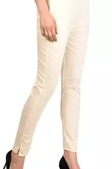 PAVONINE Off White Color Stretchable Cotton Lycra Fabric Pencil Pant