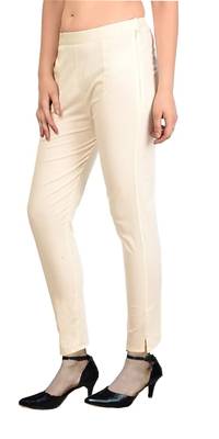 PAVONINE Off White Color Stretchable Cotton Lycra Fabric Pencil Pant 4