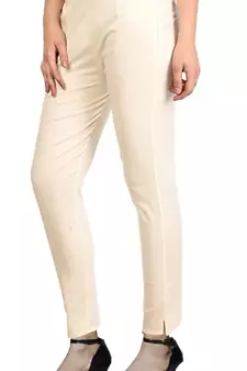 PAVONINE Off White Color Stretchable Cotton Lycra Fabric Pencil Pant