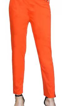 PAVONINE Orange Color Stretchable Cotton Lycra Fabric Pencil Pant