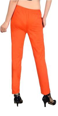 PAVONINE Orange Color Stretchable Cotton Lycra Fabric Pencil Pant 2