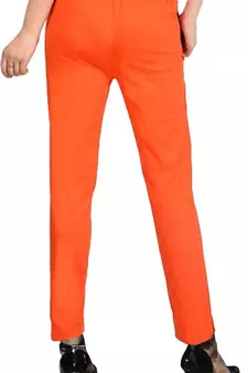 PAVONINE Orange Color Stretchable Cotton Lycra Fabric Pencil Pant