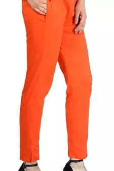 PAVONINE Orange Color Stretchable Cotton Lycra Fabric Pencil Pant