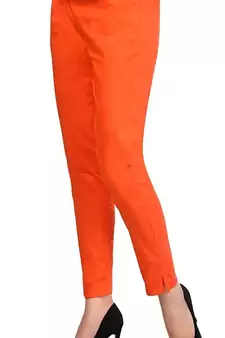 PAVONINE Orange Color Stretchable Cotton Lycra Fabric Pencil Pant
