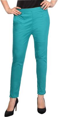 PAVONINE Rama Green Color Stretchable Cotton Lycra Fabric Pencil Pant 1