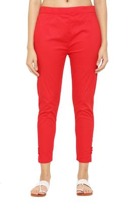 PAVONINE Red Color Stretchable Cotton Lycra Fabric Pencil Pant 1
