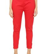 PAVONINE Red Color Stretchable Cotton Lycra Fabric Pencil Pant
