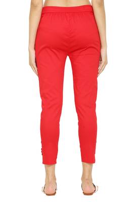 PAVONINE Red Color Stretchable Cotton Lycra Fabric Pencil Pant 2