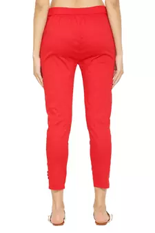 PAVONINE Red Color Stretchable Cotton Lycra Fabric Pencil Pant