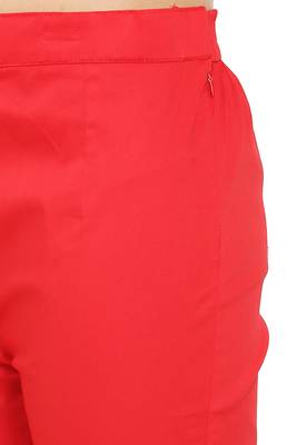 PAVONINE Red Color Stretchable Cotton Lycra Fabric Pencil Pant 5