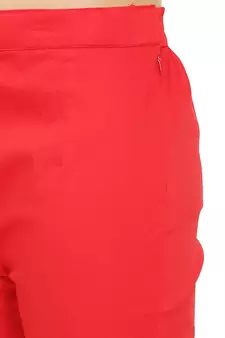 PAVONINE Red Color Stretchable Cotton Lycra Fabric Pencil Pant