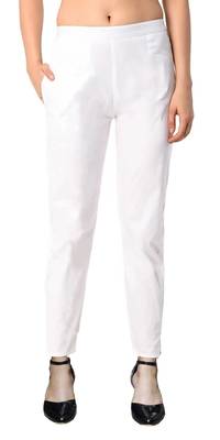 PAVONINE White Color Stretchable Cotton Lycra Fabric Pencil Pant 1