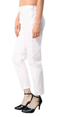 PAVONINE White Color Stretchable Cotton Lycra Fabric Pencil Pant 3