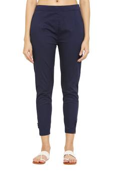 PAVONINE Navy Blue Color Stretchable Cotton Lycra Fabric Pencil Pant