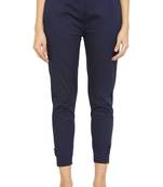 PAVONINE Navy Blue Color Stretchable Cotton Lycra Fabric Pencil Pant