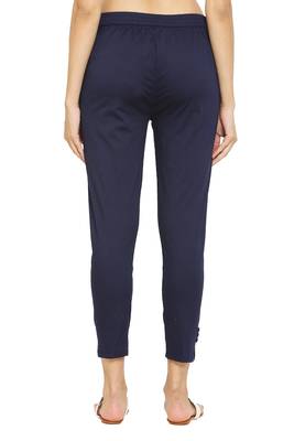 PAVONINE Navy Blue Color Stretchable Cotton Lycra Fabric Pencil Pant 2