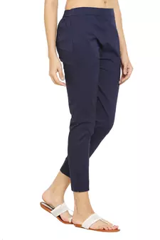 PAVONINE Navy Blue Color Stretchable Cotton Lycra Fabric Pencil Pant