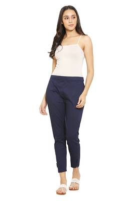 PAVONINE Navy Blue Color Stretchable Cotton Lycra Fabric Pencil Pant 4