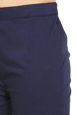 PAVONINE Navy Blue Color Stretchable Cotton Lycra Fabric Pencil Pant 5