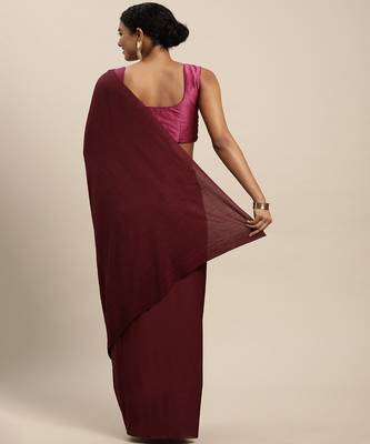 Wine Soft Knitted Lycra With Pleated Pallu Saree With Blouse Piece 3