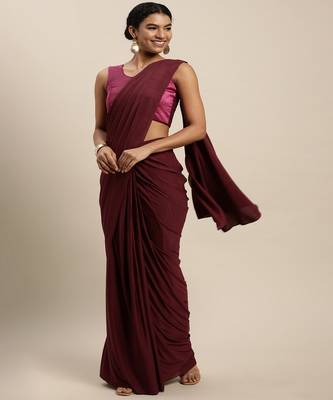 Wine Soft Knitted Lycra With Pleated Pallu Saree With Blouse Piece 4