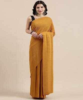 Gold Soft Knitted Lycra With Pleated Pallu Saree With Blouse Piece 1