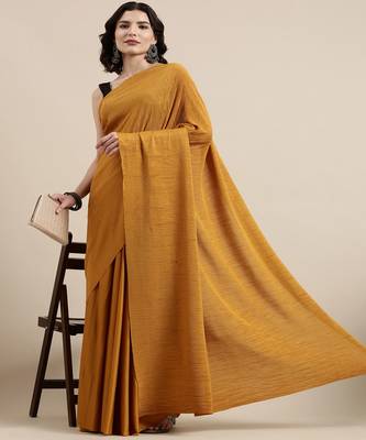 Gold Soft Knitted Lycra With Pleated Pallu Saree With Blouse Piece 2