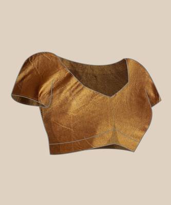 Gold Soft Knitted Lycra With Pleated Pallu Saree With Blouse Piece 5