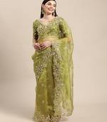 Green Organza Stone Work Embroidered Saree