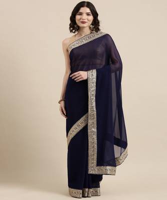 Blue Georgette Saree With Blouse Piece 1