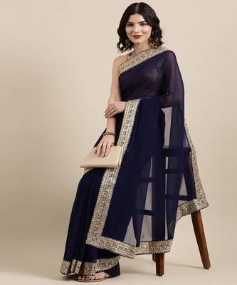 Blue Georgette Saree With Blouse Piece 2