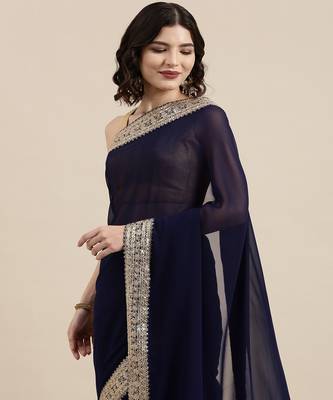 Blue Georgette Saree With Blouse Piece 3