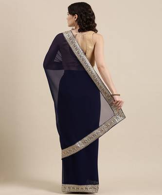 Blue Georgette Saree With Blouse Piece 4