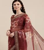 Maroon Soft Organza Saree With Blouse Piece