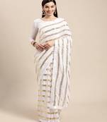 White Georgette Saree With Blouse Piece