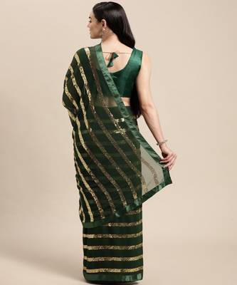 Green Georgette saree with blouse piece 4
