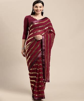Pink Georgette Saree With Blouse Piece 1