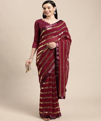 Pink Georgette Saree With Blouse Piece 2
