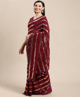Pink Georgette Saree With Blouse Piece 3