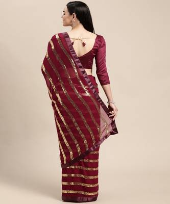 Pink Georgette Saree With Blouse Piece 4
