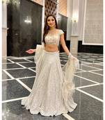Warm White Sequins Worked Georgette Semi Stitched Lehenga Choli