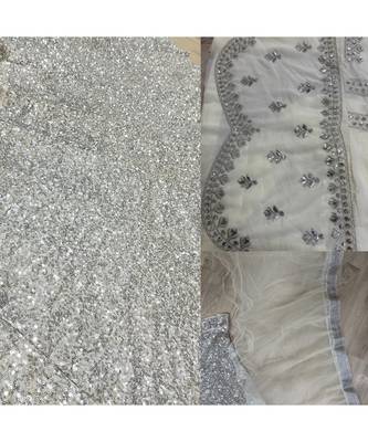 Warm White Sequins Worked Georgette Semi Stitched Lehenga Choli 2