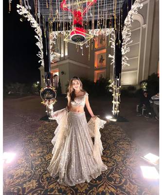 Warm White Sequins Worked Georgette Semi Stitched Lehenga Choli 3