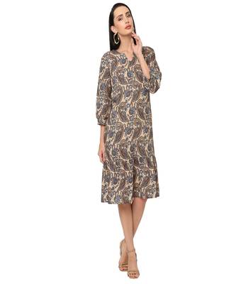 Beige Paisley Printed   Tunic Dress 1