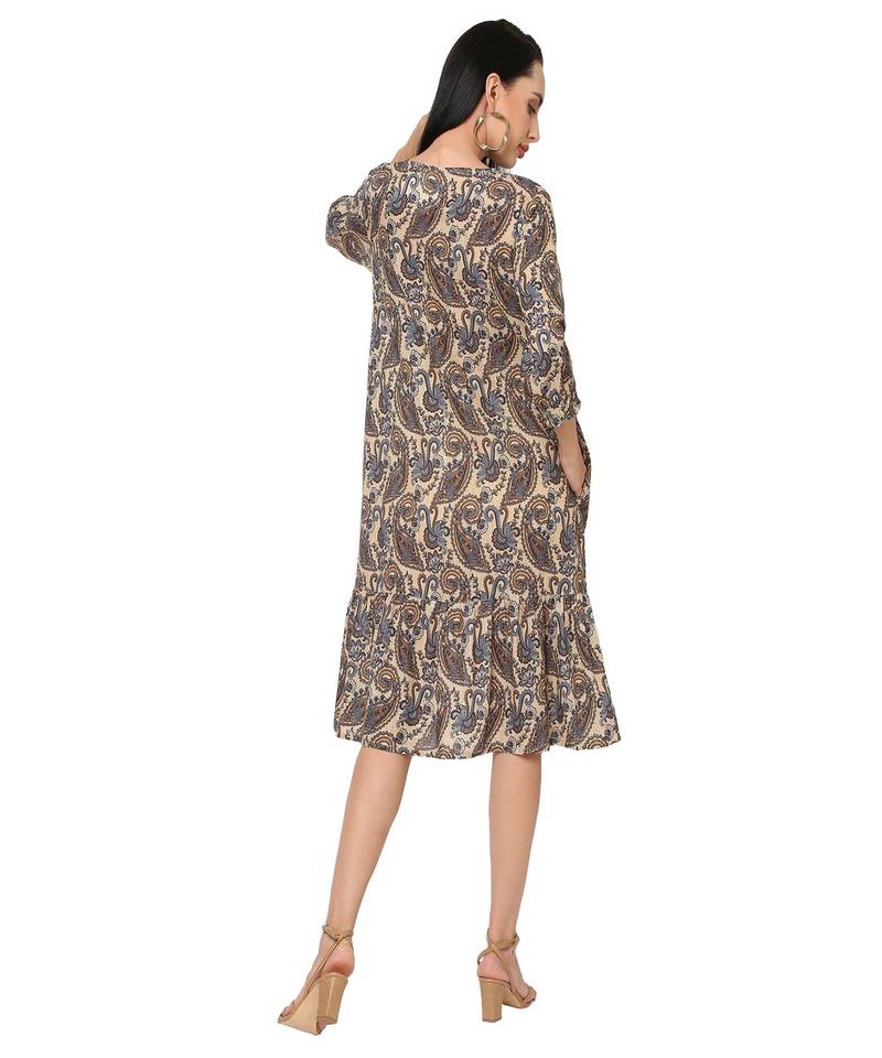 Beige Paisley Printed   Tunic Dress